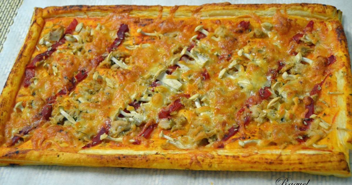 Pizza de hojaldre con atún y setas shimeji Cocina y recetas fáciles