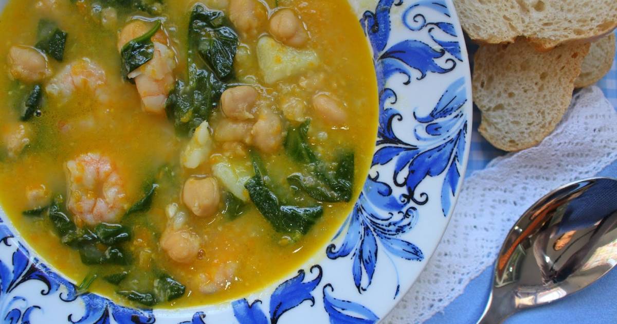 Potaje de garbanzos, espinacas y gambas Cocina y recetas fáciles