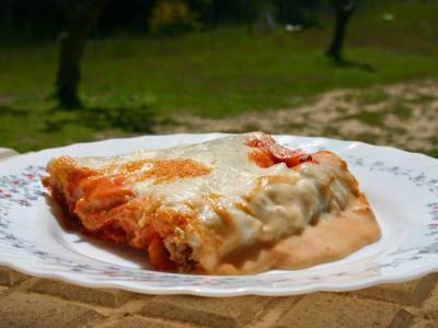 Canelones de carne picada y pimientos
